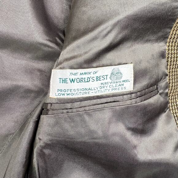 Austin Reed Vintage 70s Wool Blazer 40R Tan Houndstooth Jacket Gus’s USA Classic - Picture 11 of 14